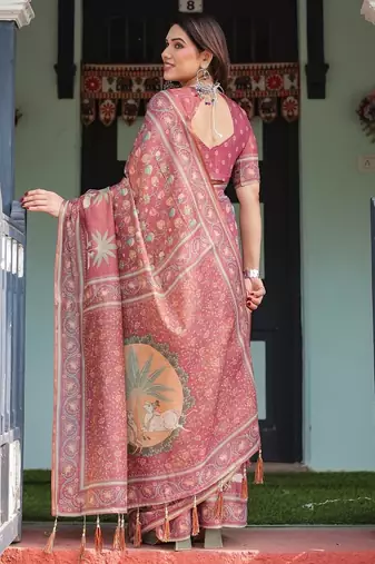 Rose color ready to wear saree with unstich blouse
