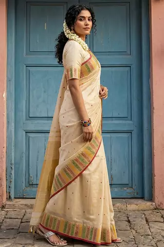 Cream color onam special saree