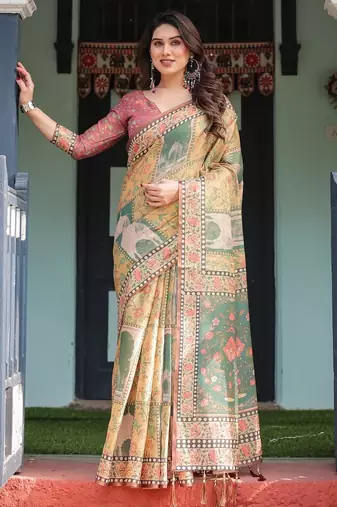 Multi color ready to wear saree with unstich blouse