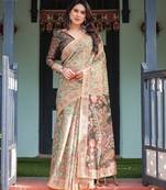 Olive color ready to wear saree with unstich blouse