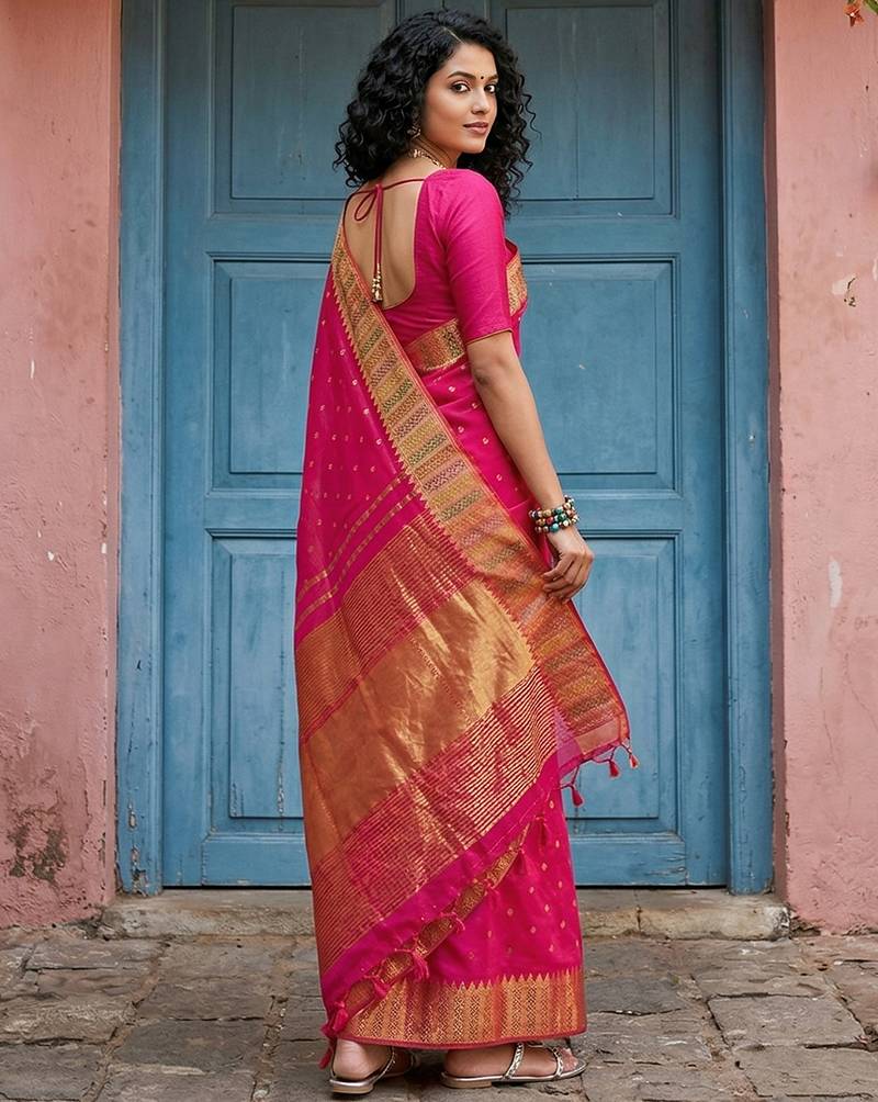 Pink color onam special saree