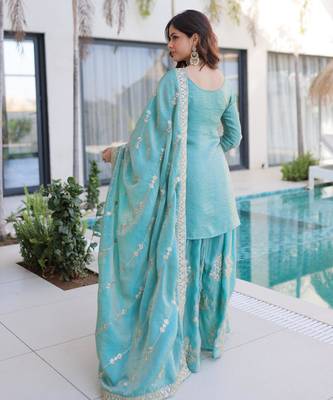 Blue silk suit with zari sequin embroidery work 4
