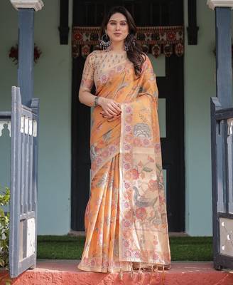 Orange color ready to wear saree with unstich blouse 1