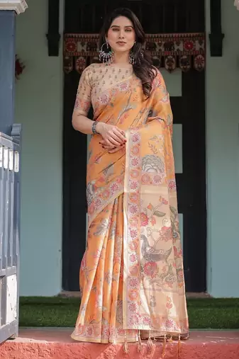 Orange color ready to wear saree with unstich blouse