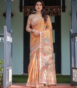 Orange color ready to wear saree with unstich blouse