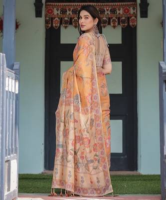 Orange color ready to wear saree with unstich blouse 2