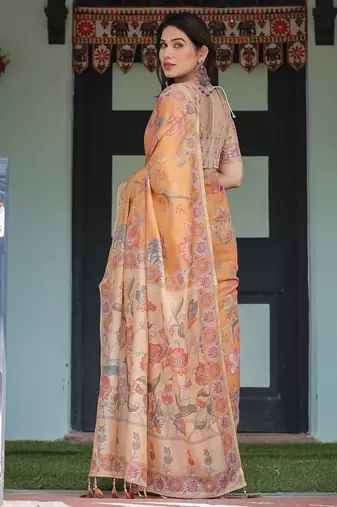 Orange color ready to wear saree with unstich blouse
