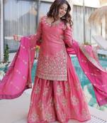 Pink silk suit with zari sequin embroidery work
