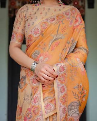 Orange color ready to wear saree with unstich blouse 3