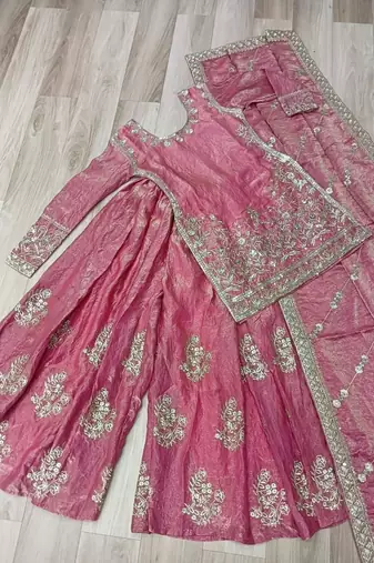 Pink silk suit with zari sequin embroidery work