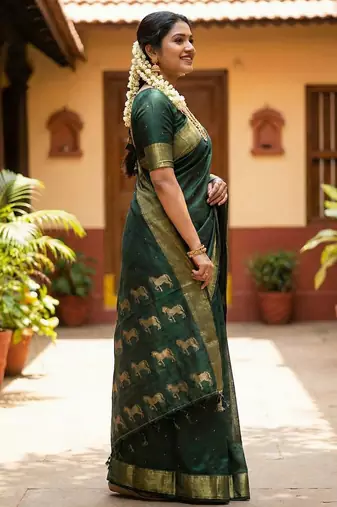 Green color onam special saree