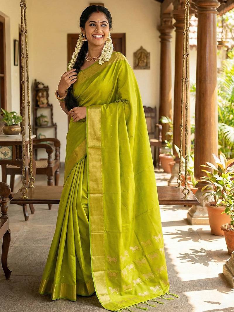 Green color onam special saree