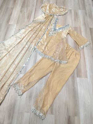 Yellow silk suit with real mirror embroidery work 3