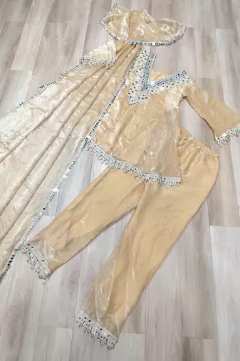 Yellow silk suit with real mirror embroidery work