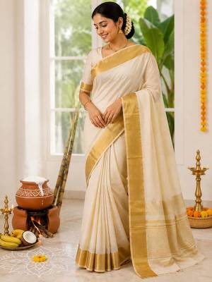 Cream color onam special saree 1