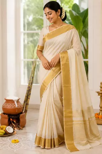 Cream color onam special saree