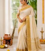 Cream color onam special saree