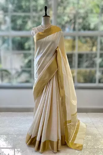 Cream color onam special saree
