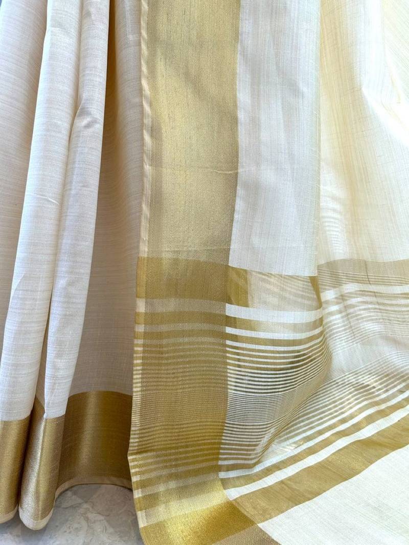 Cream color onam special saree