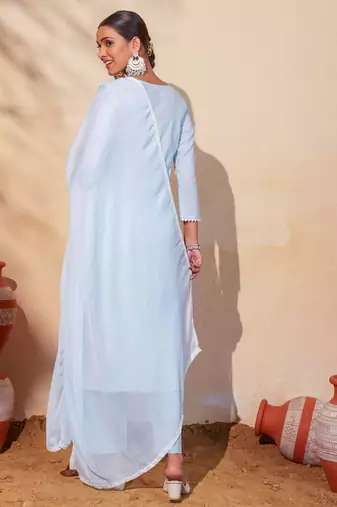 Women's Gorgeous Thread Work Pure Cotton Fabric Straight Kurta Pant and Dupatta Set