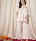 Women's Gorgeous Thread Work Cotton Fabric Straight Kurta Pant Set
