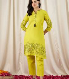 Women's Gorgeous Printed Work Cotton Fabric Straight Kurta Pant Set
