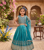 Designer chinon silk embroidered work wedding lehenga choli for kids