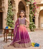 Designer chinon silk embroidered work wedding lehenga choli for kids