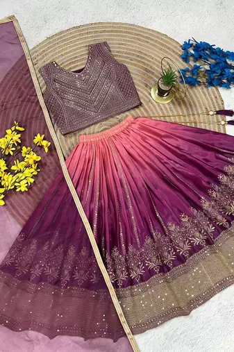 Designer chinon silk embroidered work wedding lehenga choli for kids