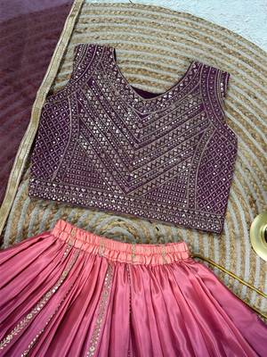 Designer chinon silk embroidered work wedding lehenga choli for kids 4