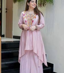 Women's Gorgeous Embroidery Work French Crepe Fabric Flared Kurta Palazzo Set