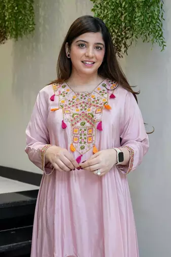 Women's Gorgeous Embroidery Work French Crepe Fabric Flared Kurta Palazzo Set