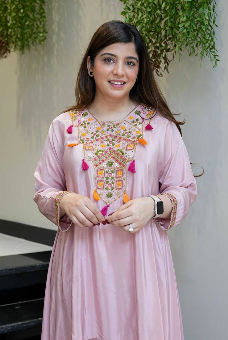 Women's Gorgeous Embroidery Work French Crepe Fabric Flared Kurta Palazzo Set