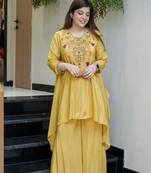 Women's Gorgeous Embroidery Work French Crepe Fabric Flared Kurta Palazzo Set