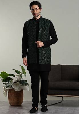 Men's stylish indo-western rayon coat kurta set 1