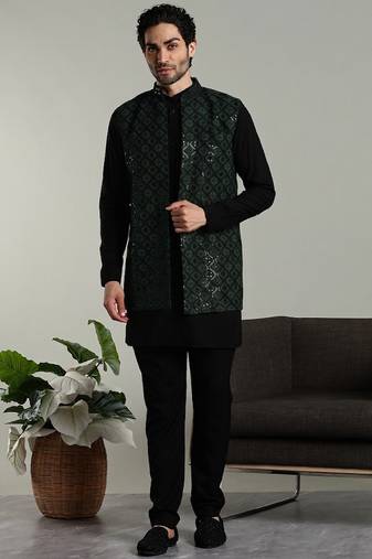 Men's stylish indo-western rayon coat kurta set