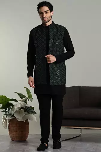 Men's stylish indo-western rayon coat kurta set