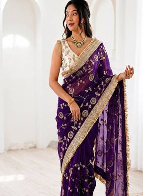 Women's satin silk saree with elegant lace border party wear designer saree 1