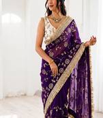 Women's satin silk saree with elegant lace border party wear designer saree