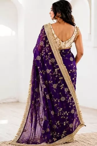 Women's satin silk saree with elegant lace border party wear designer saree