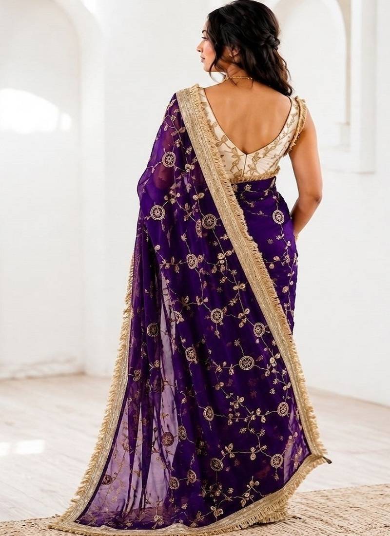 Women's satin silk saree with elegant lace border party wear designer saree