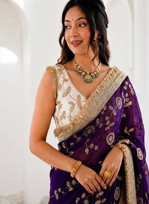 Women's satin silk saree with elegant lace border party wear designer saree 4