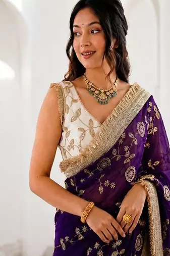 Women's satin silk saree with elegant lace border party wear designer saree