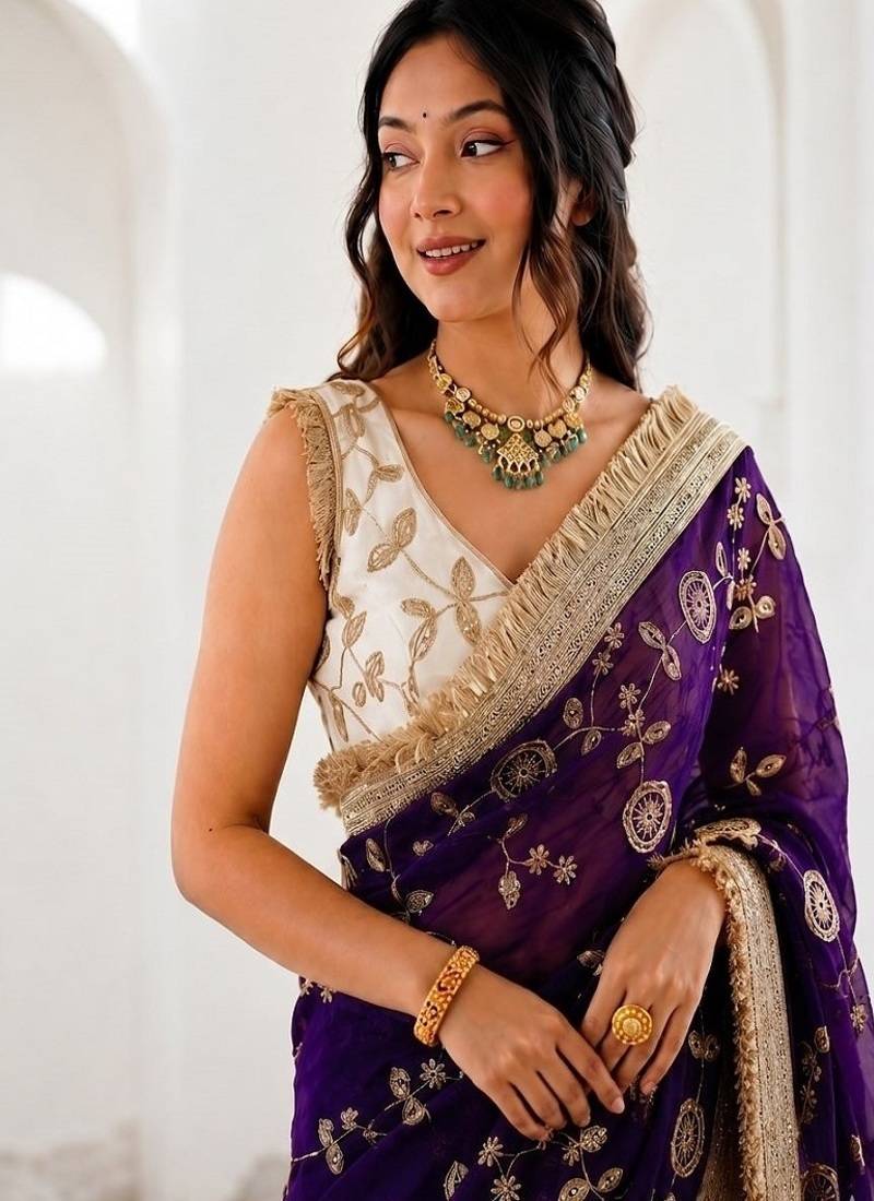 Women's satin silk saree with elegant lace border party wear designer saree