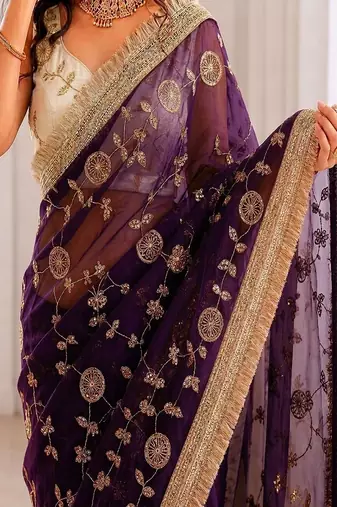 Women's satin silk saree with elegant lace border party wear designer saree