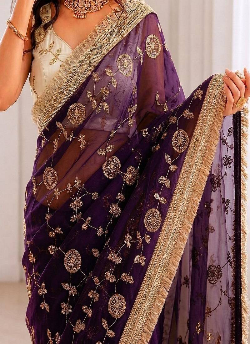 Women's satin silk saree with elegant lace border party wear designer saree