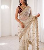 Women's satin silk saree with elegant lace border party wear designer saree