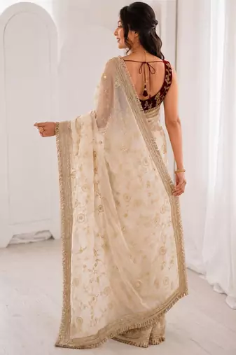 Women's satin silk saree with elegant lace border party wear designer saree
