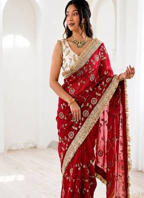 Women's satin silk saree with elegant lace border party wear designer saree 1