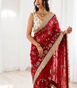 Women's satin silk saree with elegant lace border party wear designer saree